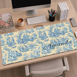 Elegant romantisches gelbes Teal-Toile-de-Jouy Schreibtischunterlage
