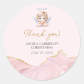 Elegant Rosa Angel Girl Taufe Christening Runder Aufkleber (Vorderseite)