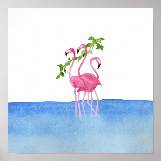 Elegant rosa Aquarellfarbe handgemalt Flamingo Poster (Vorne)