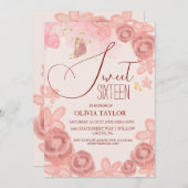 Elegant rosa Aquarellfarben Rose modern Sweet 16 Einladung (Vorne/Hinten)