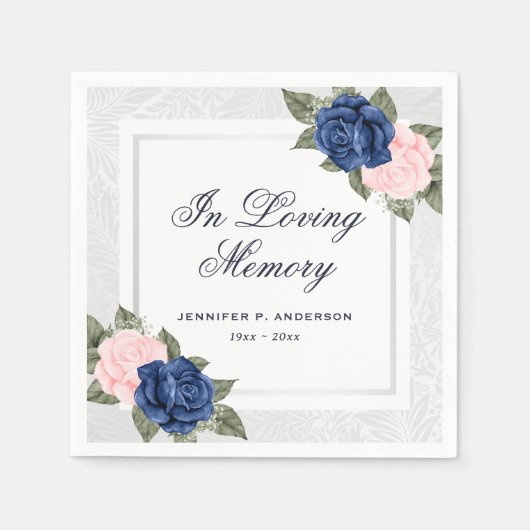 Elegant Rosa Blau Silber Gedenkstätte Beerdigung Serviette (Vorderseite)