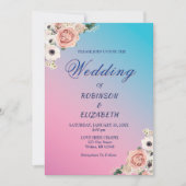 Elegant Rosa Blaue Wasserfarbenflora Hochzeit nach Einladung (Vorderseite)