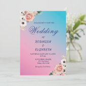 Elegant Rosa Blaue Wasserfarbenflora Hochzeit nach Einladung (Stehend Vorderseite)