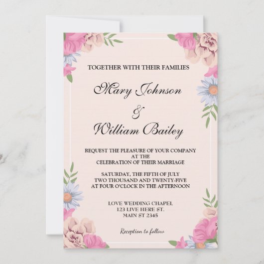 Elegant Rosa Blauer Blumenzwiebelblumen Einladung (Vorderseite)