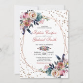 Elegant Rosa Blauer Flor | Gold Frame Wedding Einladung (Vorderseite)