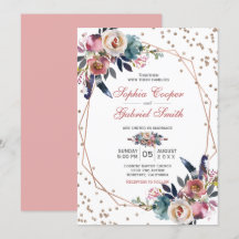 Elegant Rosa Blauer Flor | Gold Frame Wedding