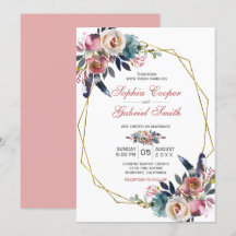 Elegant Rosa Blauer Flor | Gold Frame Wedding