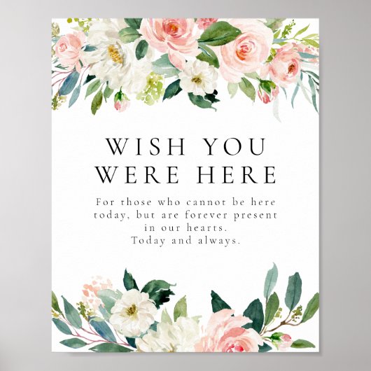 Elegant Rosa Blues Floral Wish Sie waren hier Zeic Poster (Vorne)