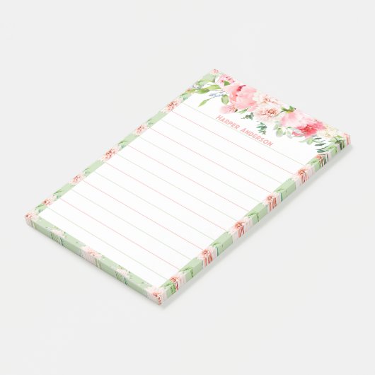 Elegant Rosa Blues | Name des Monogramms Post-it Klebezettel (angewinkelt)