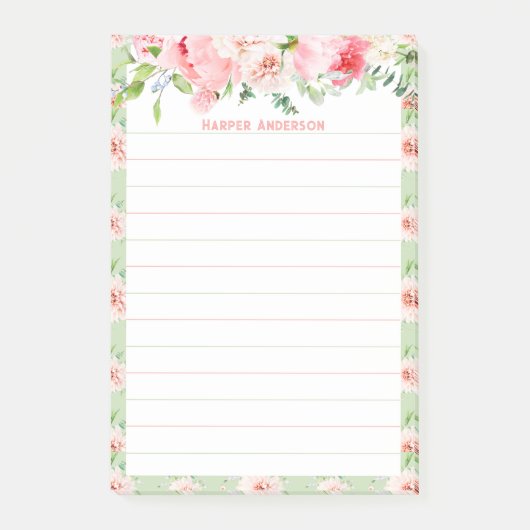 Elegant Rosa Blues | Name des Monogramms Post-it Klebezettel (Vorderseite)