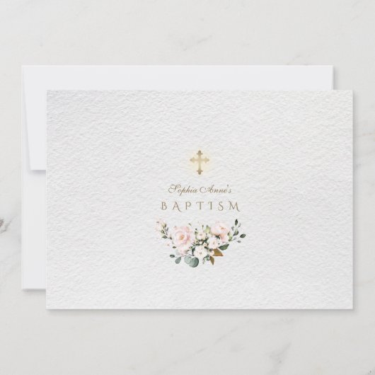 Elegant rosa Blume überqueren die Taufe der Girl Save The Date (Rückseite)