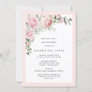 Elegant Rosa Blumenbraun Quinceanera Einladung