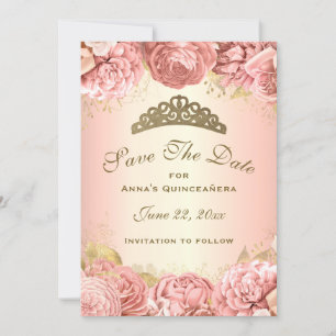 Elegant Rosa Blumenbraun Quinceanera Save The Date