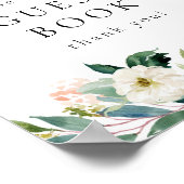 Elegant Rosa Blumengrün Gastbuch-Zeichen Poster (Ecke)