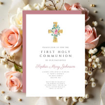 Elegant Rosa Blumenkreuz Erste Heilige Kommune