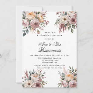 Elegant Rosa Blumenstrauß Bridesmaids Luncheon Einladung