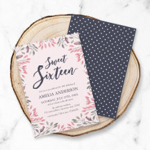 Elegant Rosa Blumensüß 16 Geburtstagsfeier Einladu