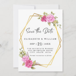 Elegant Rosa Blush Bloral Gold Geometric Save The Date