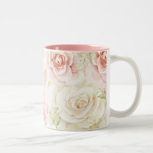 Elegant Rosa Blush Bloral Zweifarbige Tasse (Rechts)