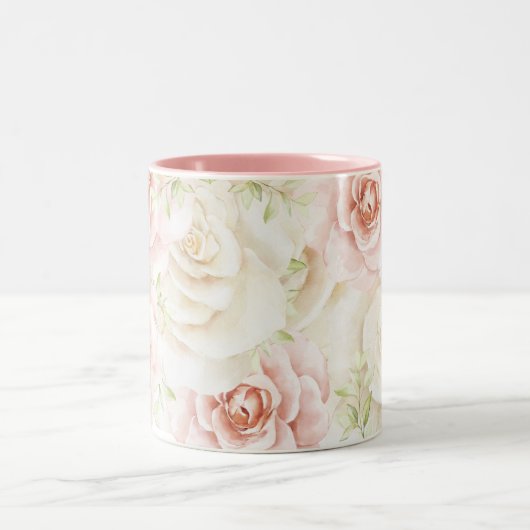 Elegant Rosa Blush Bloral Zweifarbige Tasse (Mittel)