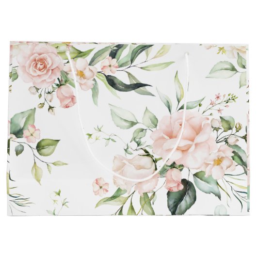 Elegant Rosa Blush Eukalyptus Greenerity Wedding Große Geschenktüte (Rückseite)