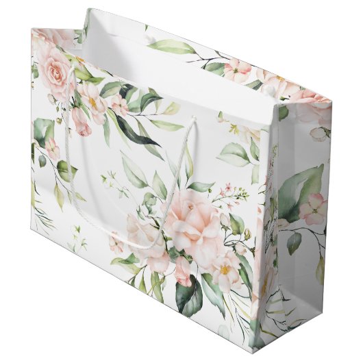 Elegant Rosa Blush Eukalyptus Greenerity Wedding Große Geschenktüte (Vorderseite Schrägansicht)