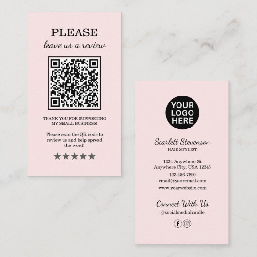 Elegant Rosa Blush Verlass A Review Visitenkarte (Vorne/Hinten)