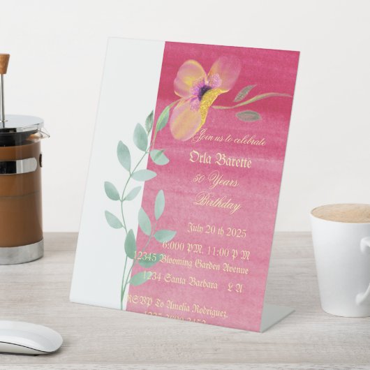 Elegant rosa Blüte 50. Geburtstag Einladung Sockelschild (In SItu)