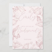 Elegant rosa Blüte wird meine Brautjungfrau sein Einladung (Vorderseite)