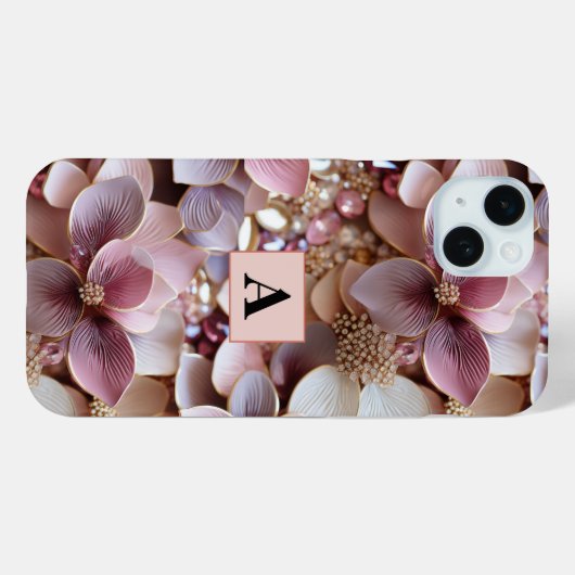 Elegant Rosa Blütenblätter Monogramm Chic Case-Mate iPhone Hülle (Rückseite (Horizontal))