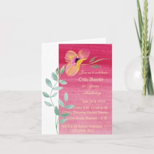 Elegant rosa Blütenblüte 50 gefaltete Einladung zu (Vorderseite)