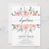 Elegant rosa Blütenwasserfarbe Taufe Einladung (Vorderseite)