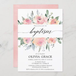 Elegant rosa Blütenwasserfarbe Taufe Einladung
