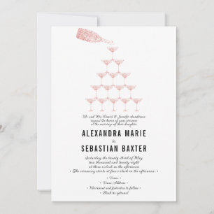 Elegant Rosa Champagne Tower Script Wedding Einladung