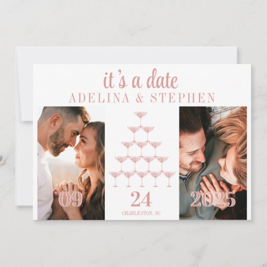 Elegant Rosa Champagne Tower Script Wedding Save The Date (Vorderseite)