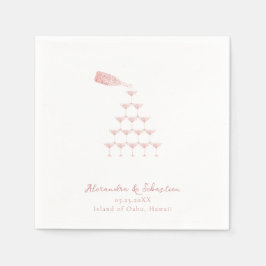 Elegant Rosa Champagne Tower Script Wedding Serviette