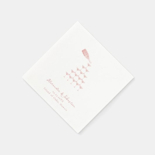 Elegant Rosa Champagne Tower Script Wedding Serviette (Ecke)