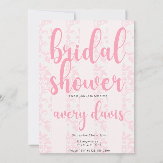 Elegant Rosa Damask Bridal Dusche Einladung (Vorderseite)