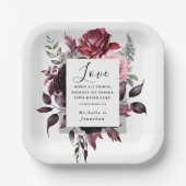 Elegant Rosa Dunkelgrau Blätter Bibel Hochzeit Pappteller (Vorderseite)