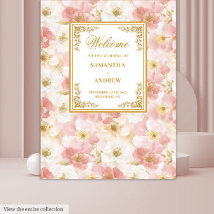 Elegant rosa Elfenbein florale Hochzeitskulisse Wandteppich