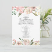 Elegant rosa Elfenbeinblume Religiöse Bestätigung Einladung (Stehend Vorderseite)