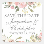 Elegant Rosa Elfenbeinblüte Save the Date Quadratischer Aufkleber (Vorderseite)