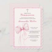Elegant Rosa Erste Heilige Kommune für Mädchen Einladung (Vorne/Hinten)