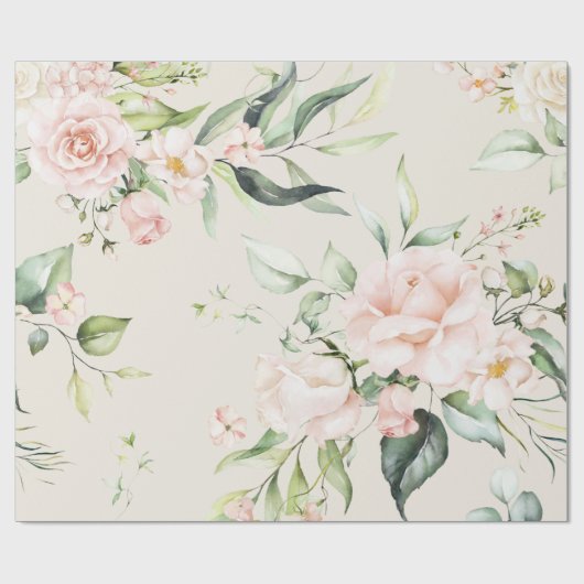 Elegant Rosa Eukalyptus Greenery Beige Geschenkpapier (Flach)