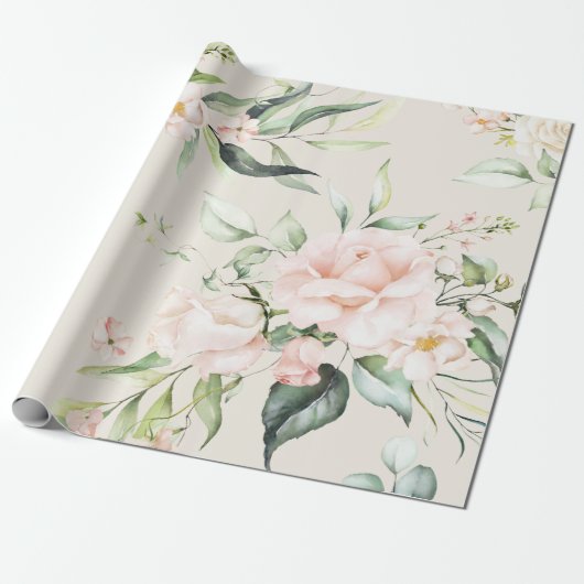 Elegant Rosa Eukalyptus Greenery Beige Geschenkpapier (Ungerollt)