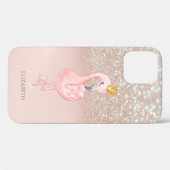 Elegant Rosa Flamingo Crown Princess, Glitzer Boke Case-Mate iPhone Hülle (Rückseite (Horizontal))