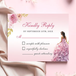 Elegant Rosa Flora Quinceñera RSVP Karte