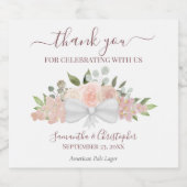 Elegant Rosa Flora Rustikale Hochzeit Vielen Dank Bierflaschenetikett (Einzelnes Label)