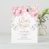 Elegant, rosa, floral, Baby Girl Shower Einladung (Stehend Vorderseite)