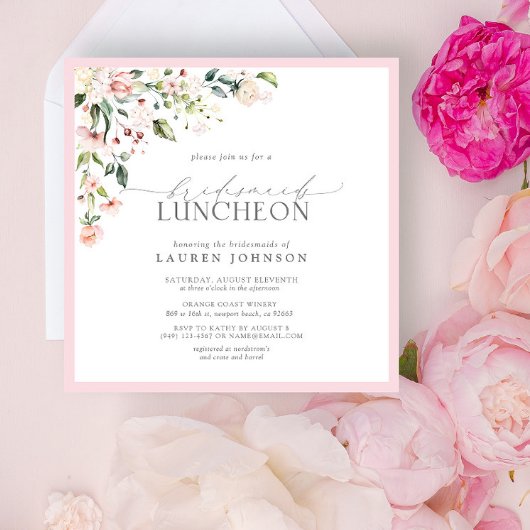 Elegant Rosa Floral Bridal Luncheon Einladung